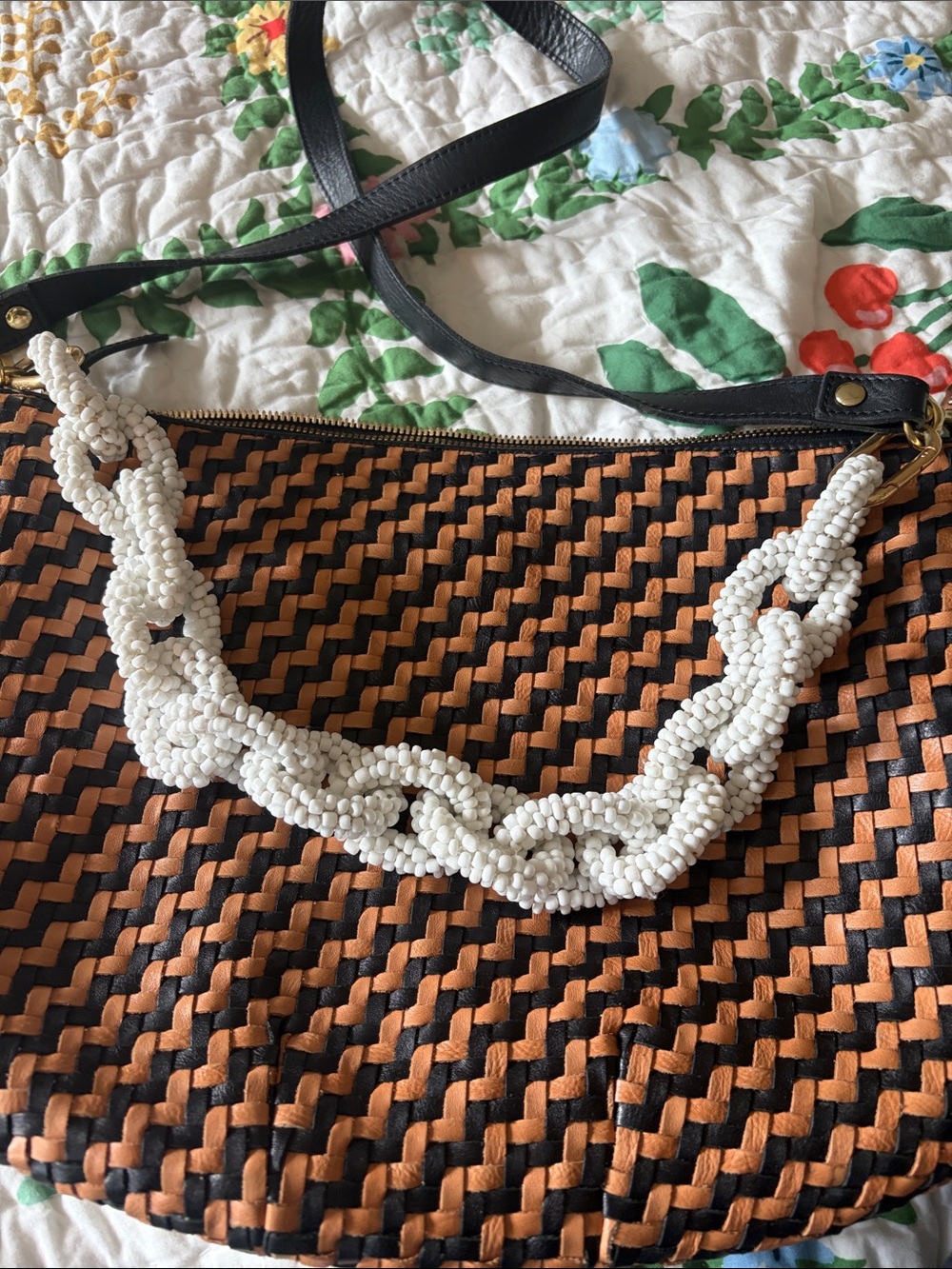 Clare V Moyen Messenger Bag with white shortie strap - Picture 7 of 12